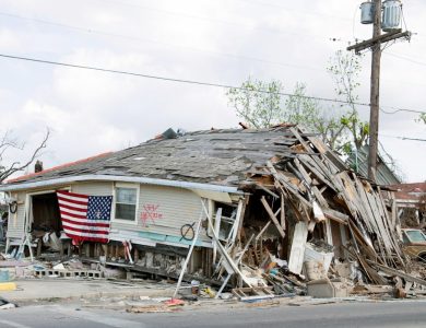 Barber Shop located in Ninth Ward, New Orleans, Louisiana, damaged by Hurricane Katrina in 2005.